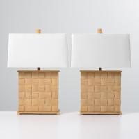Pair of Faux Basketweave Table Lamps, Manner of Paul Laszlo - Sold for $3,200 on 11-16-2025 (Lot 702).jpg